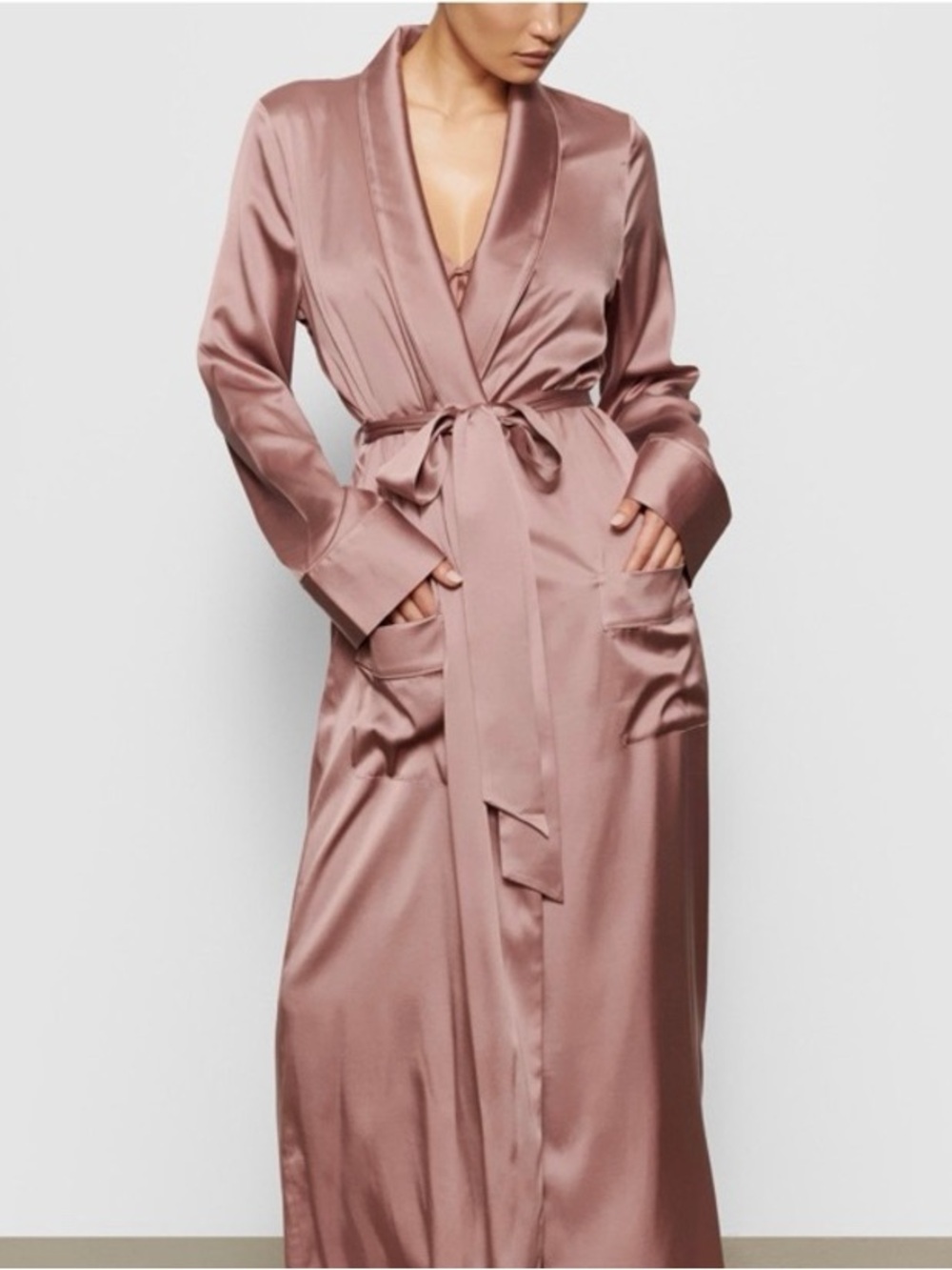 SKIMS Stretch Silk Long Sleeve Maxi Sleep Robe in Rose